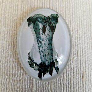 Victorian French Corset Lingerie Black White Glass Oval Cabochon 40x30mm 6001